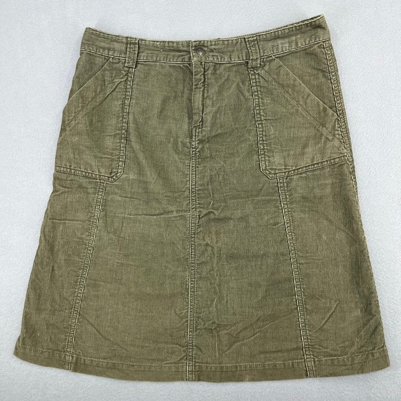 Eddie Bauer Dresses & Skirts - Eddie Bauer Womens Green Corduroy A-Line Skirt Size 6 Cotton Utility Pocket